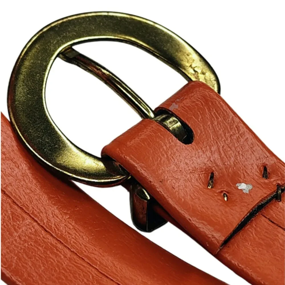 1950s MCM Burnt Orange OJ 1 Inch Leather Belt Pull Through 